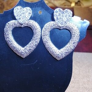 Sparkling Crystals Silver Heart-Shaped Earrings